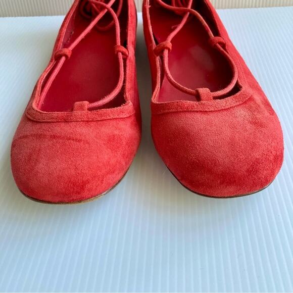 JOIE Jenessa Ballet Flats Cherry Red Suede Women Size 7.5/38 Lace Up Leather - Picture 7 of 13